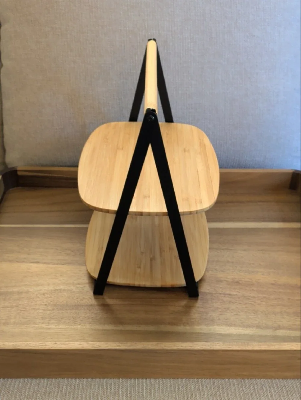 IKEA FULLSPÄCKAD Bamboo Two-Tier Organizer with Black Frame and Natural Shelves